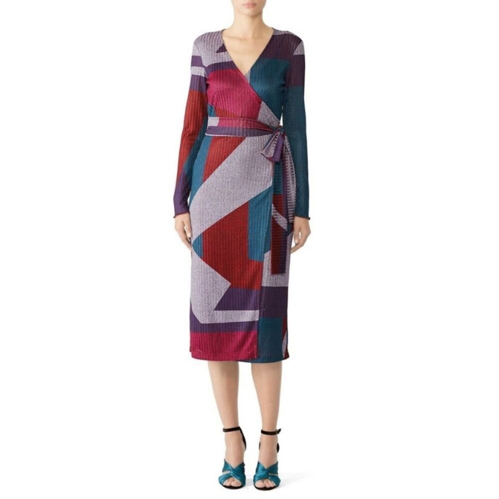 Tanya Taylor Elie Wrap Geometric Midi Dress sz S